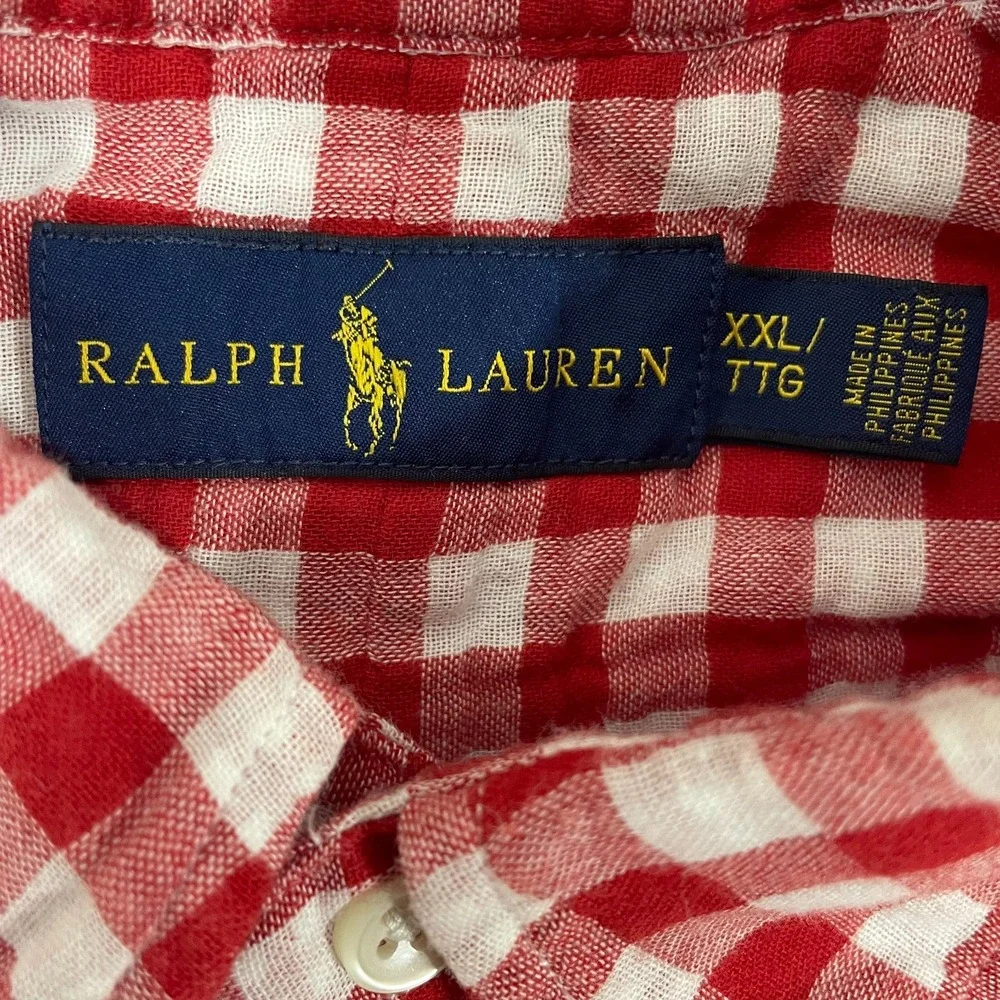 Polo Ralph Lauren Shirt 2XL Red Gingham Plaid Preppy Long Sleeve Button Front